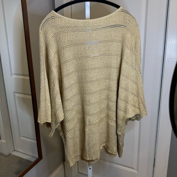 Metalic Gold Glitter formal evening holiday Batwing open knit sweater plus 4X - Picture 3 of 13